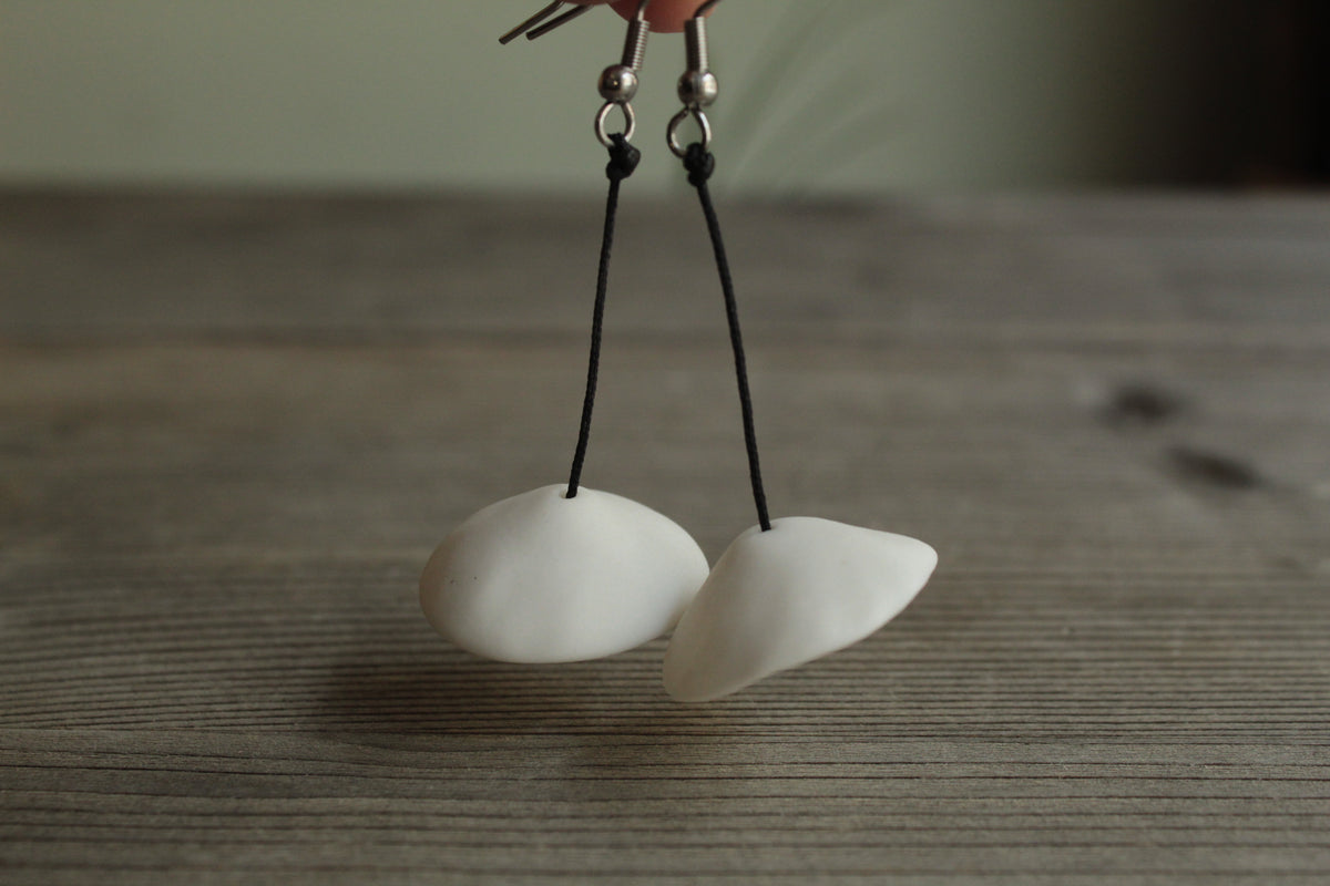 White bell porcelain dangling earrings