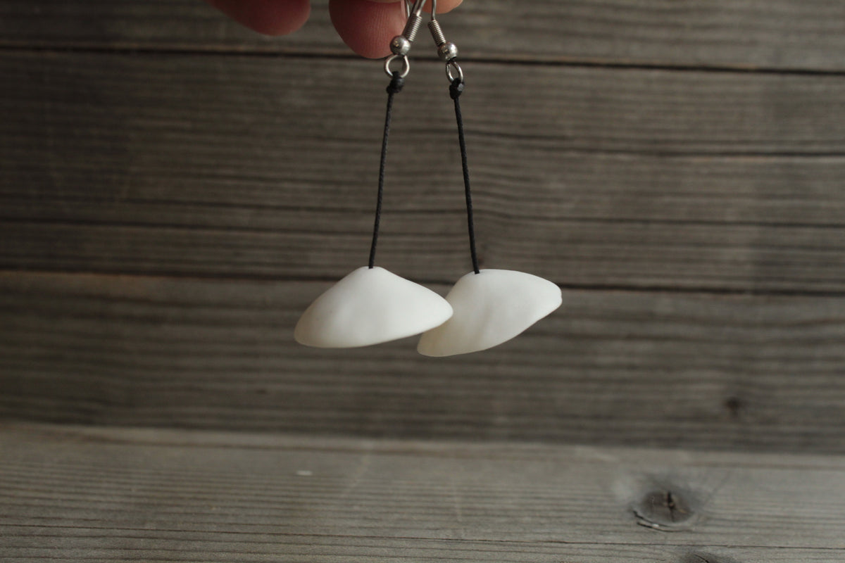 White bell porcelain dangling earrings