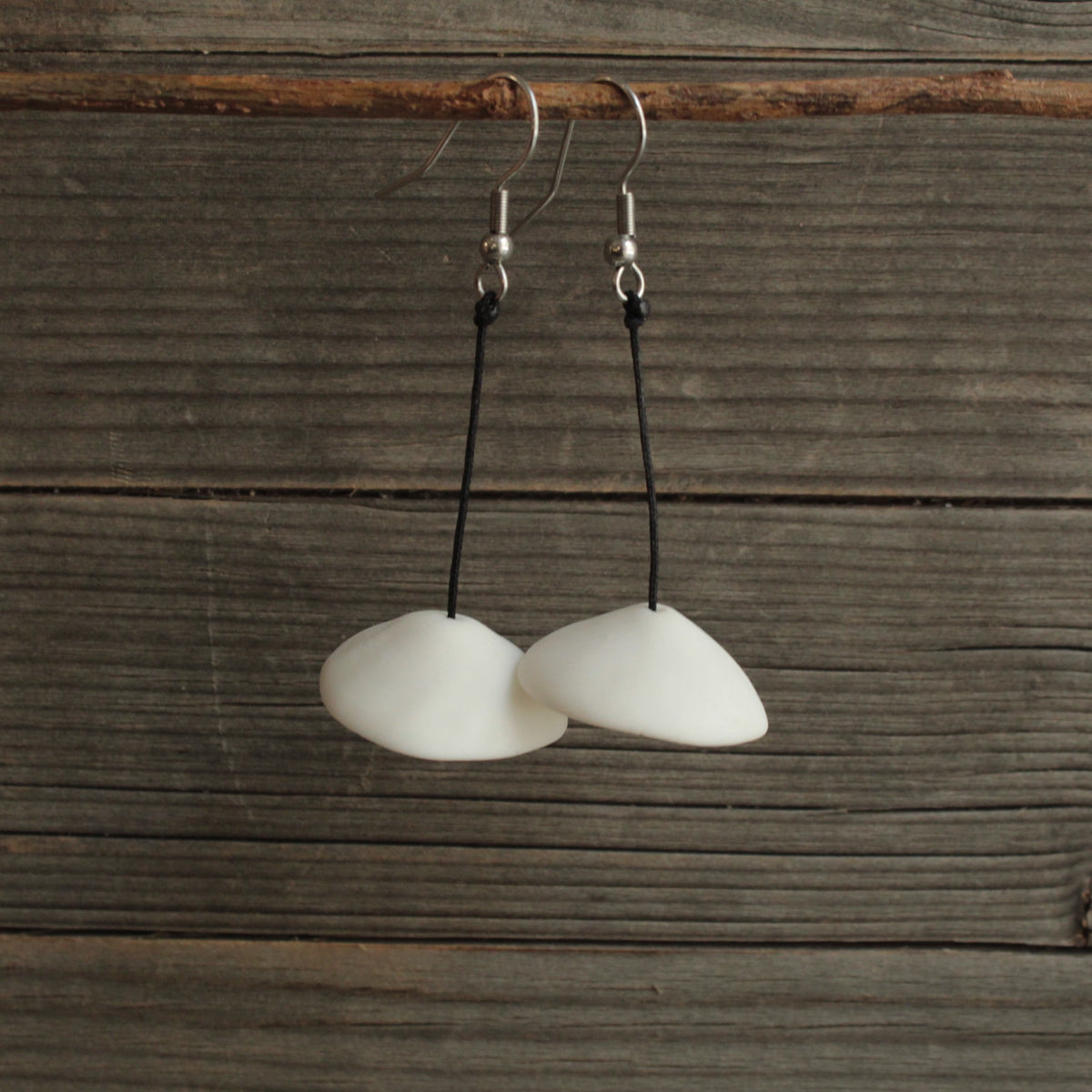 White bell porcelain dangling earrings