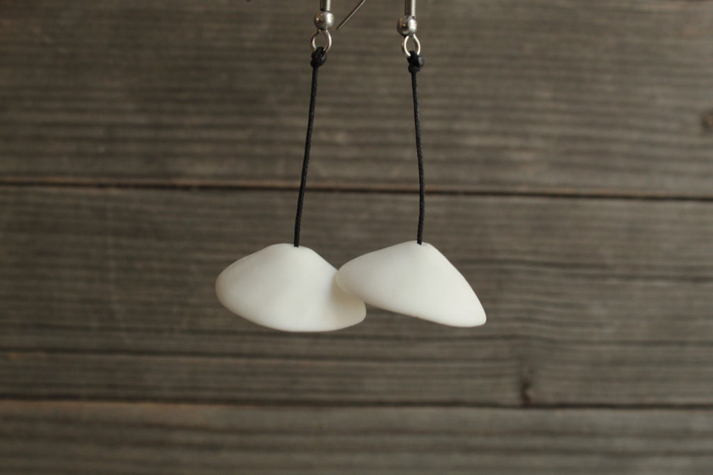 White bell porcelain dangling earrings