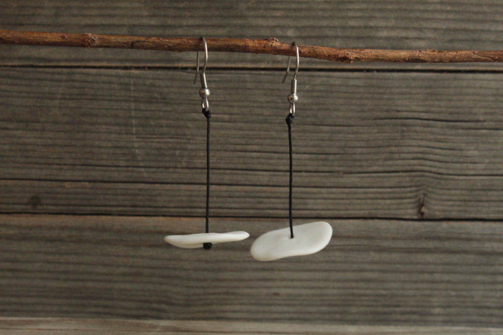 White circle porcelain dangling earrings