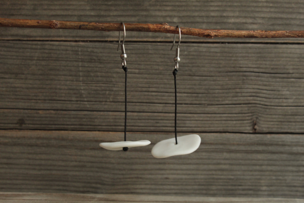 White circle porcelain dangling earrings