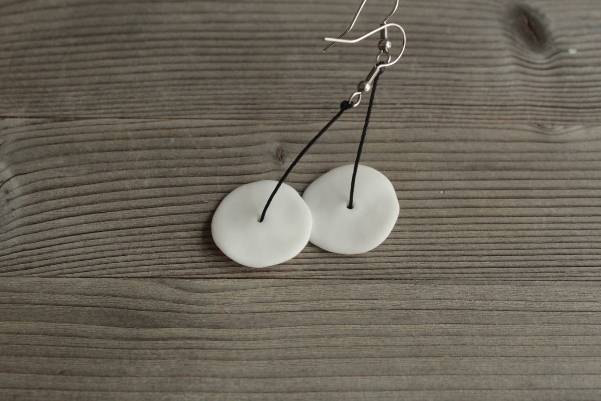 White circle porcelain dangling earrings