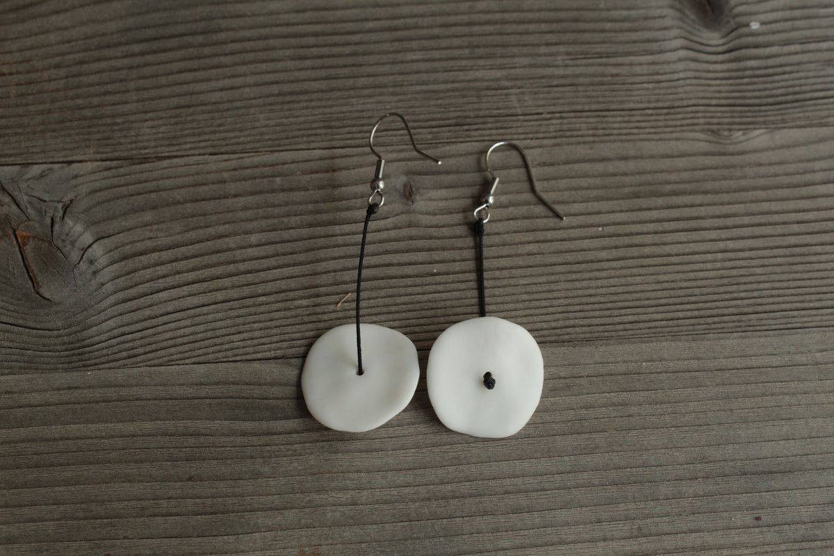 White circle porcelain dangling earrings