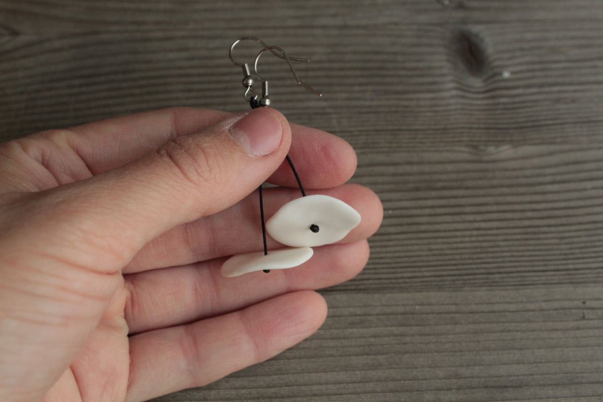 White circle porcelain dangling earrings