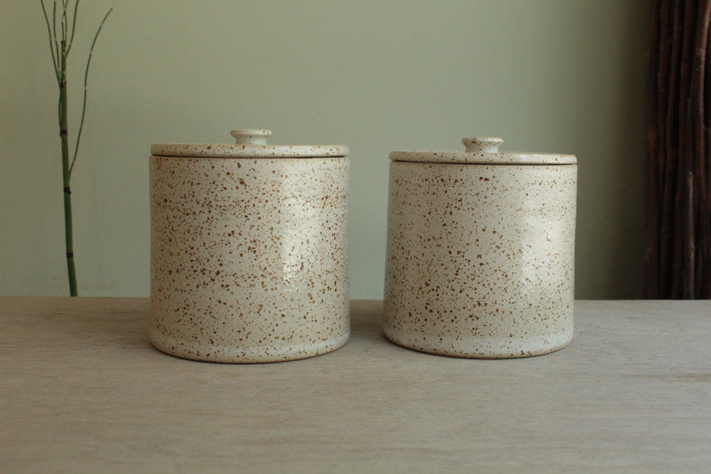 White speckled cookie jar