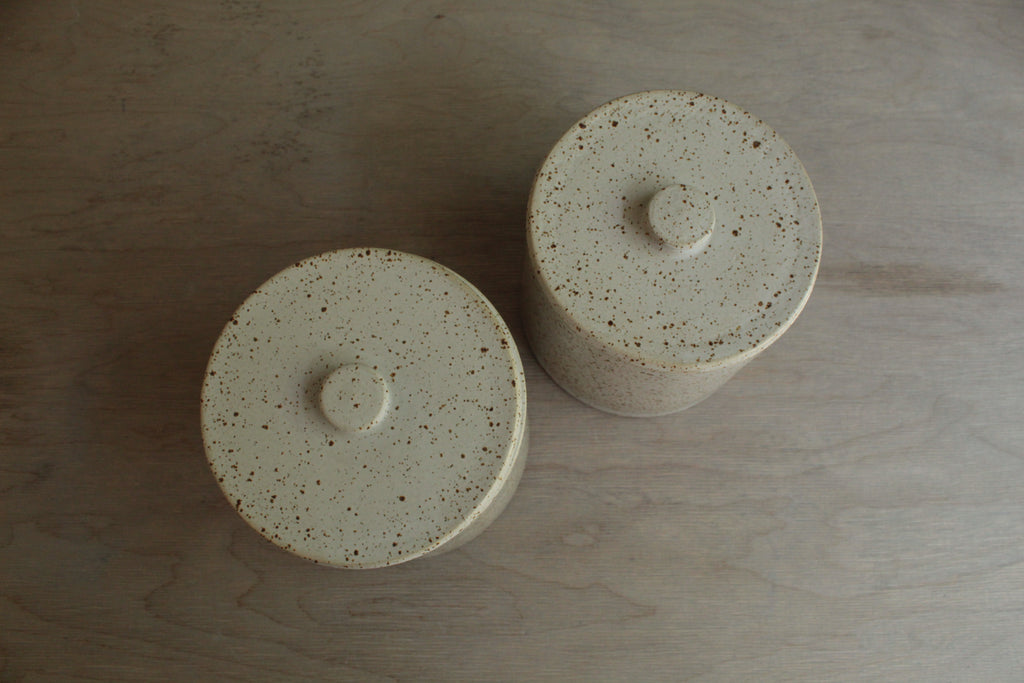 White speckled cookie jar