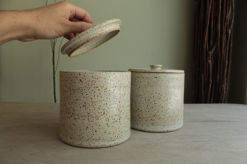 White speckled cookie jar