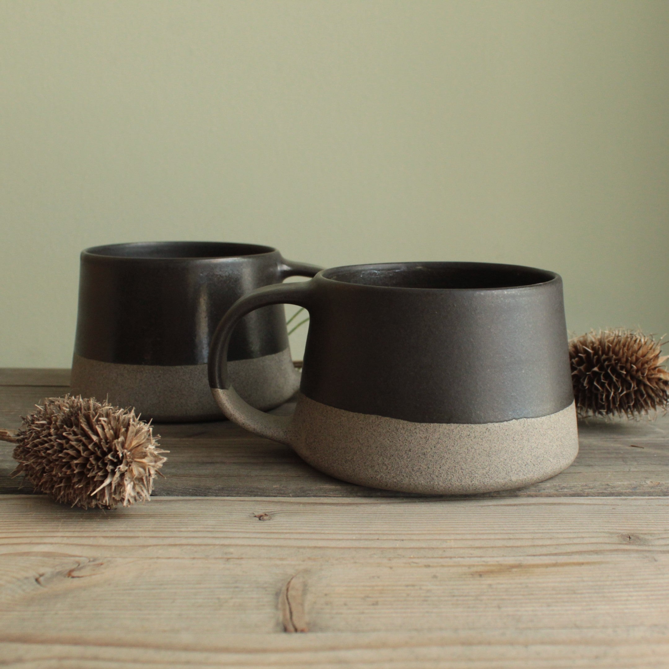 250ml Short mug - black on grey