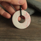 Marble porcelain necklace with leather cord - red