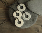 Marble porcelain necklace with leather cord - black