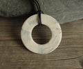 Marble porcelain necklace with leather cord - black large