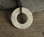 Marble porcelain necklace with leather cord - black large
