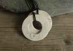 Marble porcelain necklace with leather cord - black large