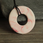 Marble porcelain necklace with leather cord - red