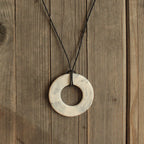 Marble porcelain necklace with leather cord - black large