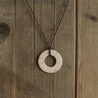 Marble porcelain necklace with leather cord - black & red