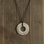 Marble porcelain necklace with leather cord - black