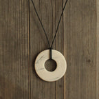 Marble porcelain necklace with leather cord - black