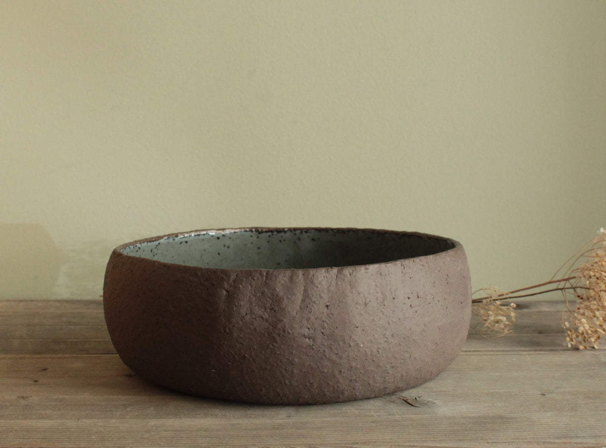 Brown and dark sage serving bowl