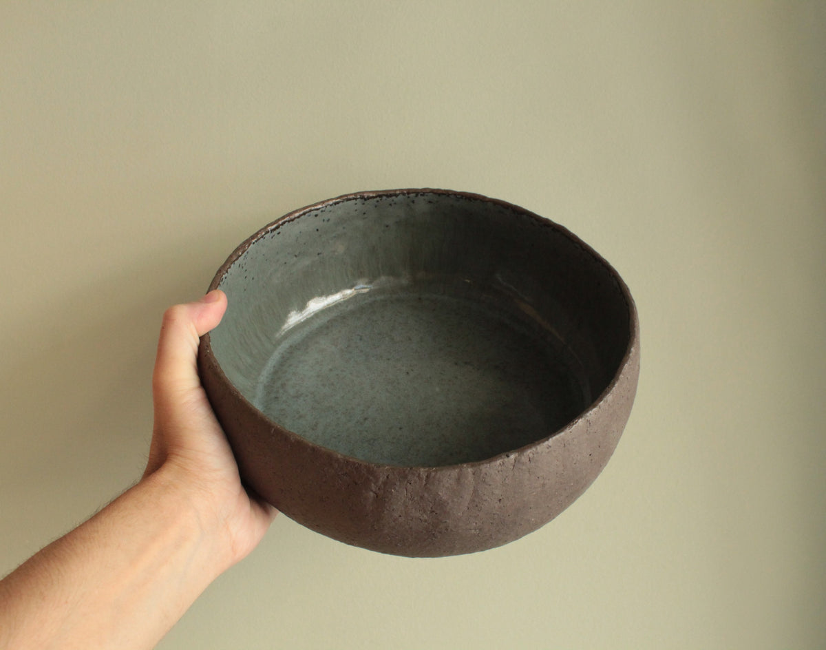 Brown and dark sage serving bowl