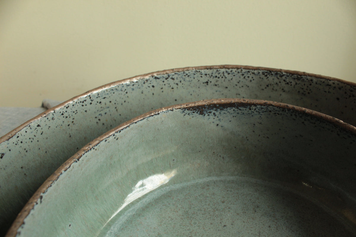 Brown and dark sage serving bowl Large