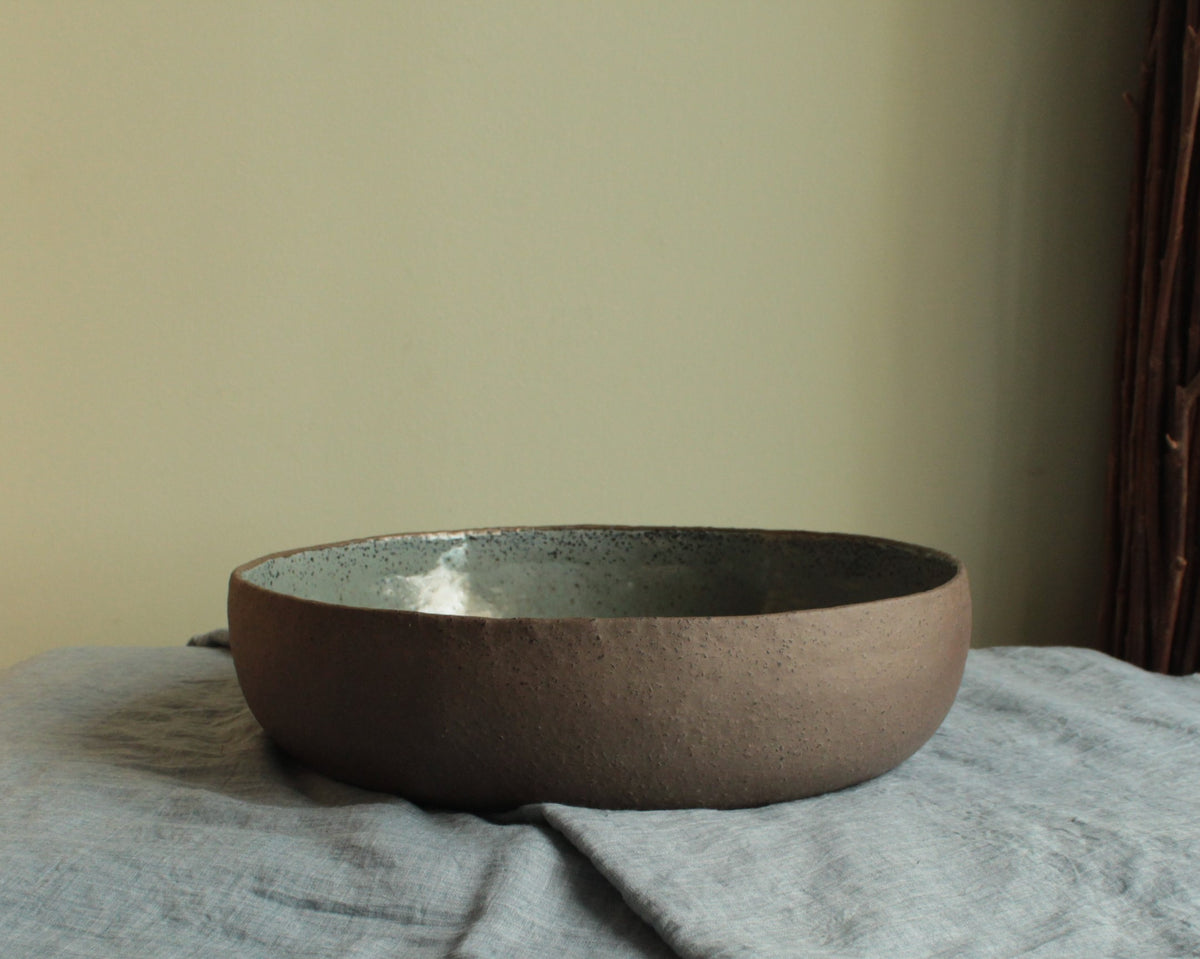 Brown and dark sage serving bowl Large