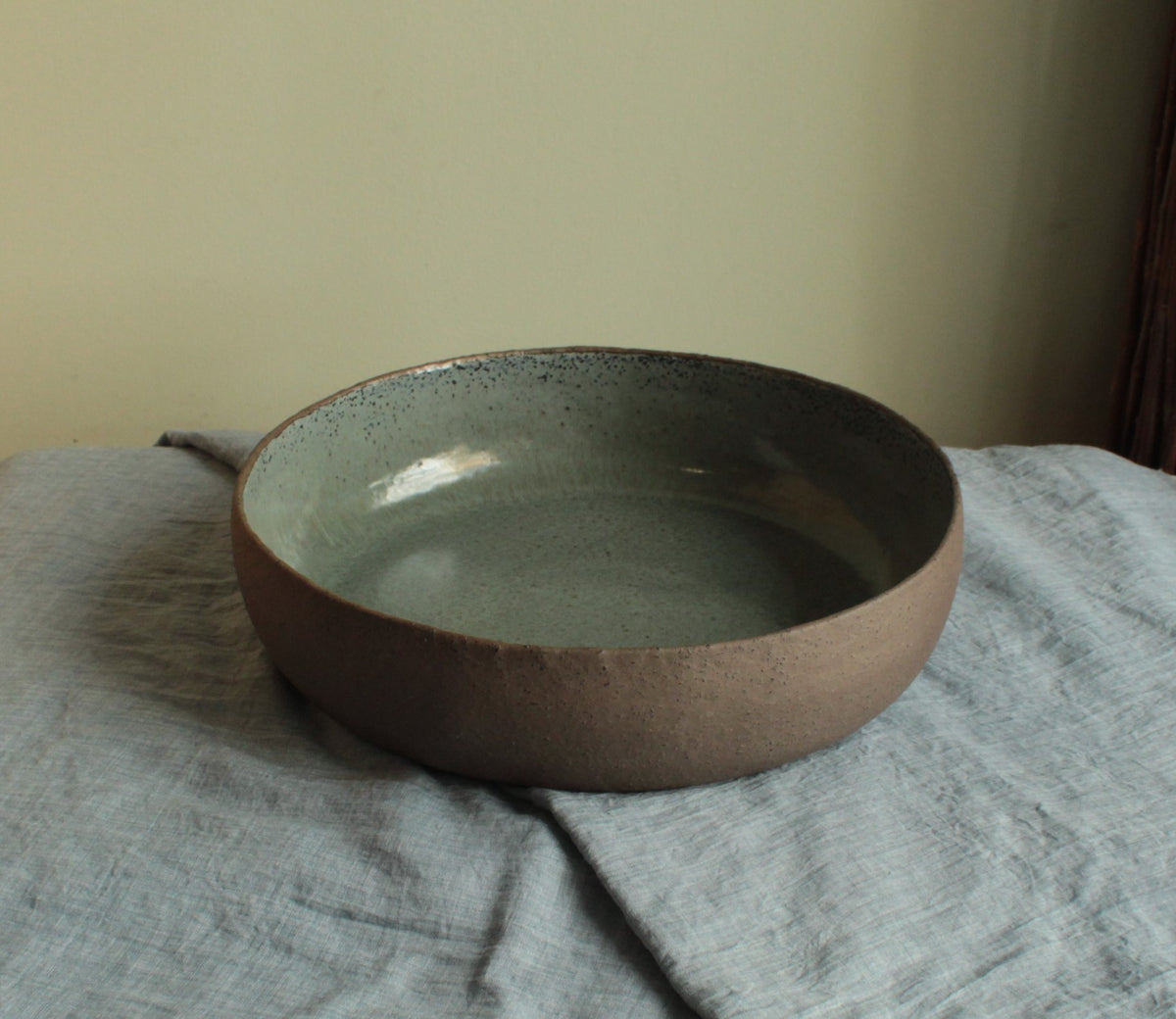 Brown and dark sage serving bowl Large