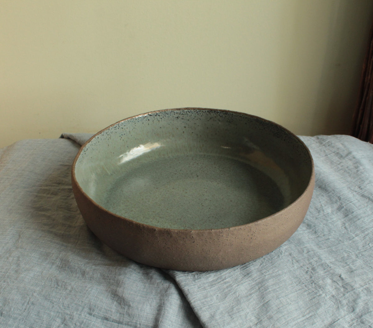 Brown and dark sage serving bowl Large