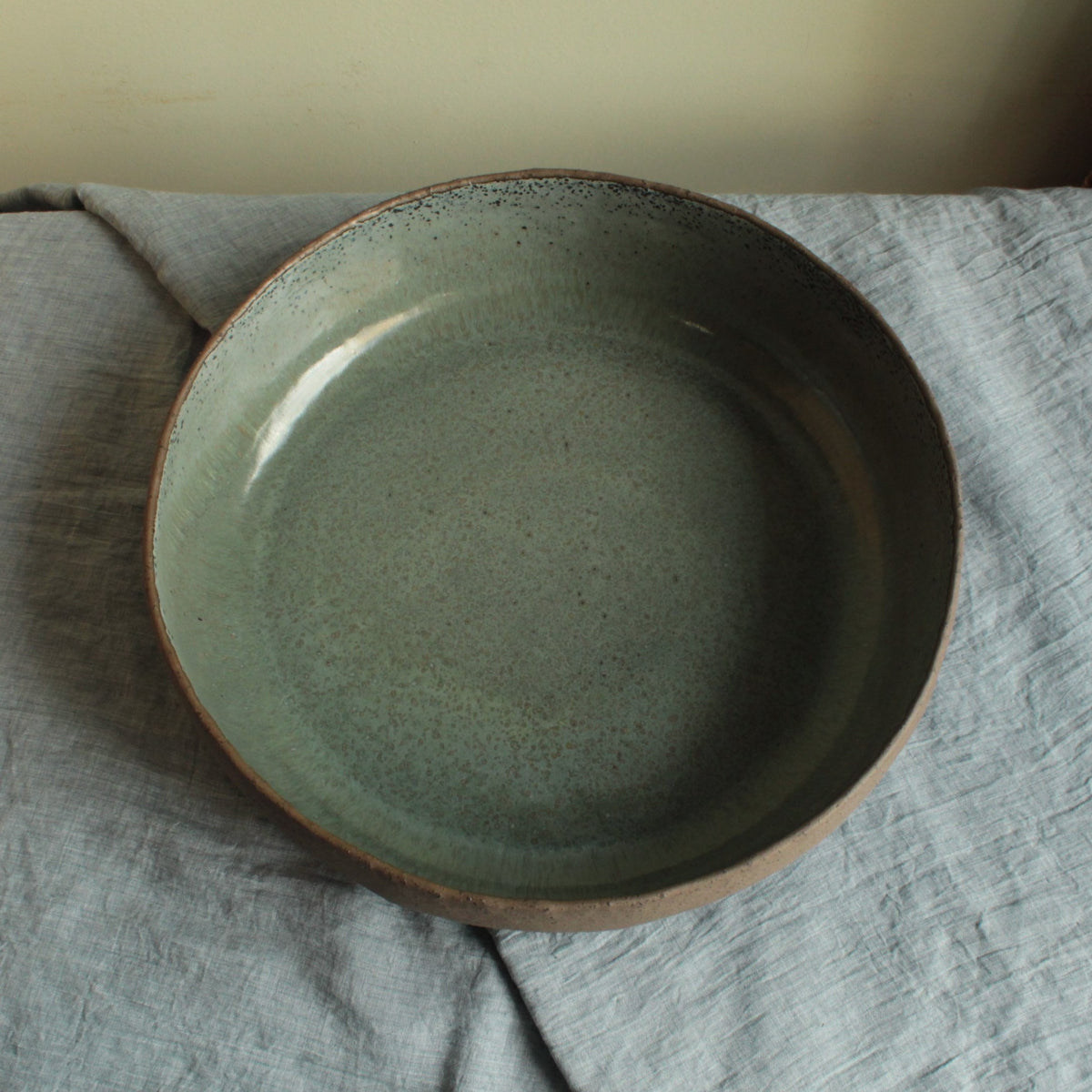 Brown and dark sage serving bowl Large