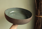 Brown and dark sage serving bowl Large