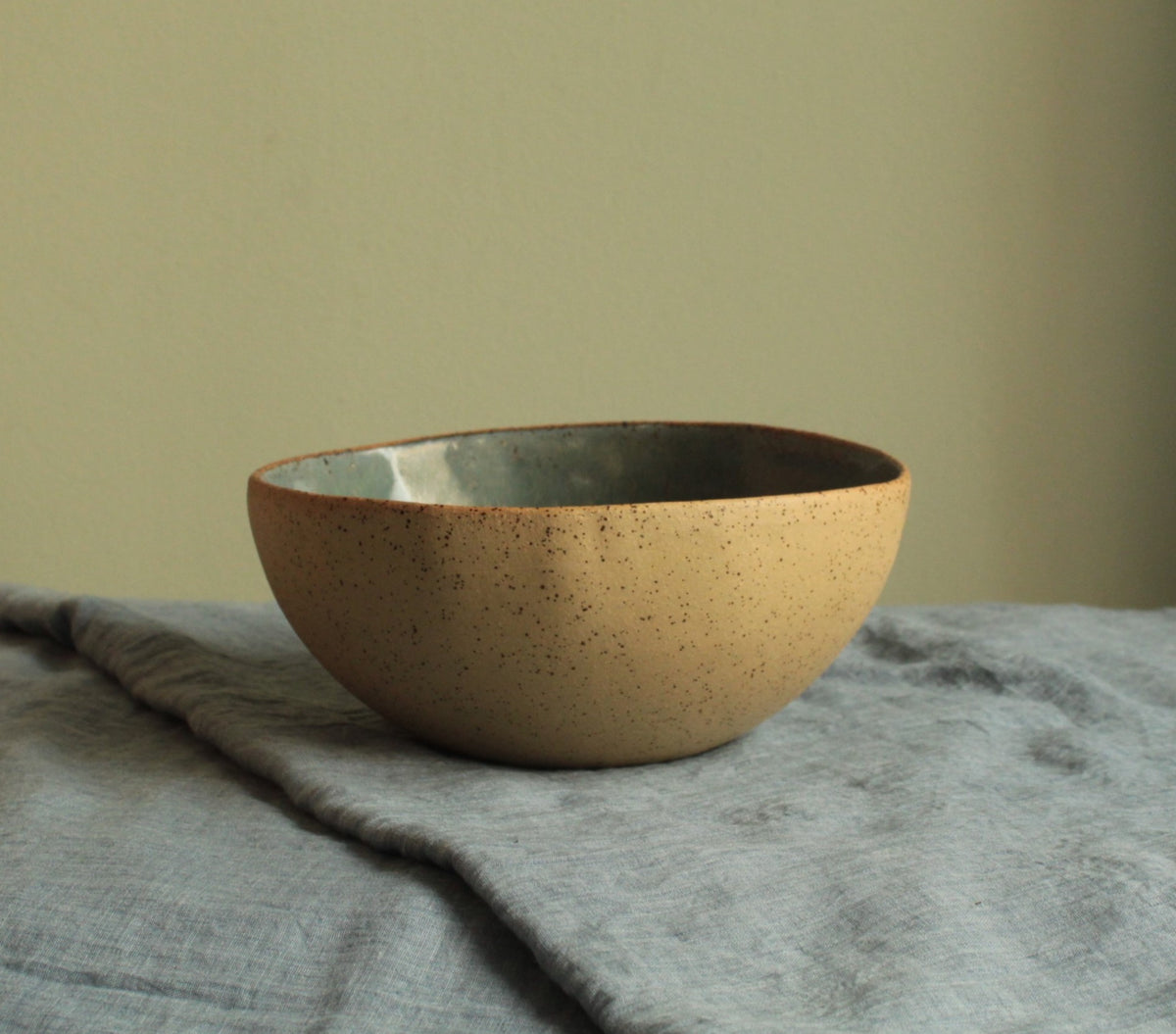 Yellow bowl with ciel glaze