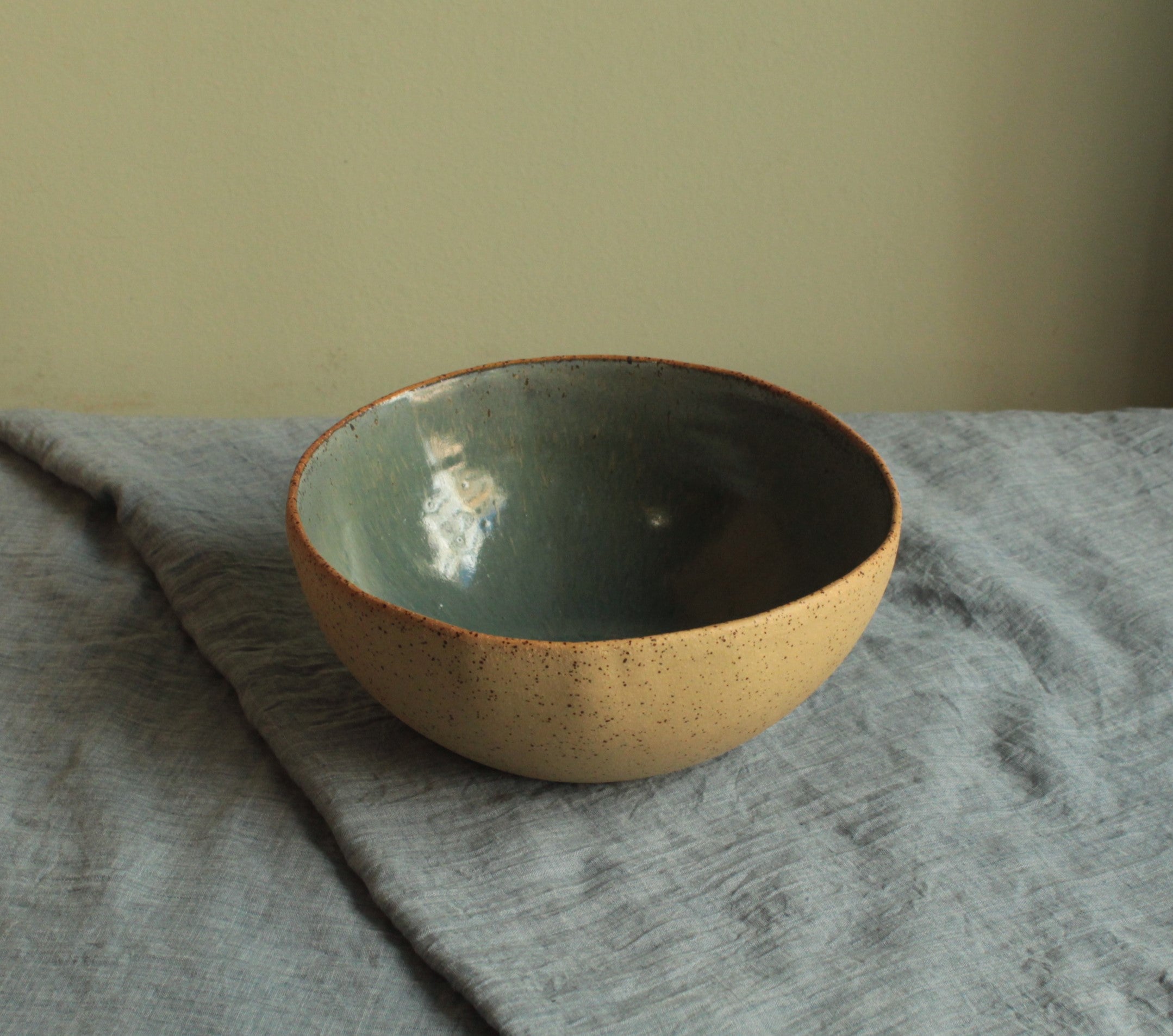 Yellow bowl with ciel glaze