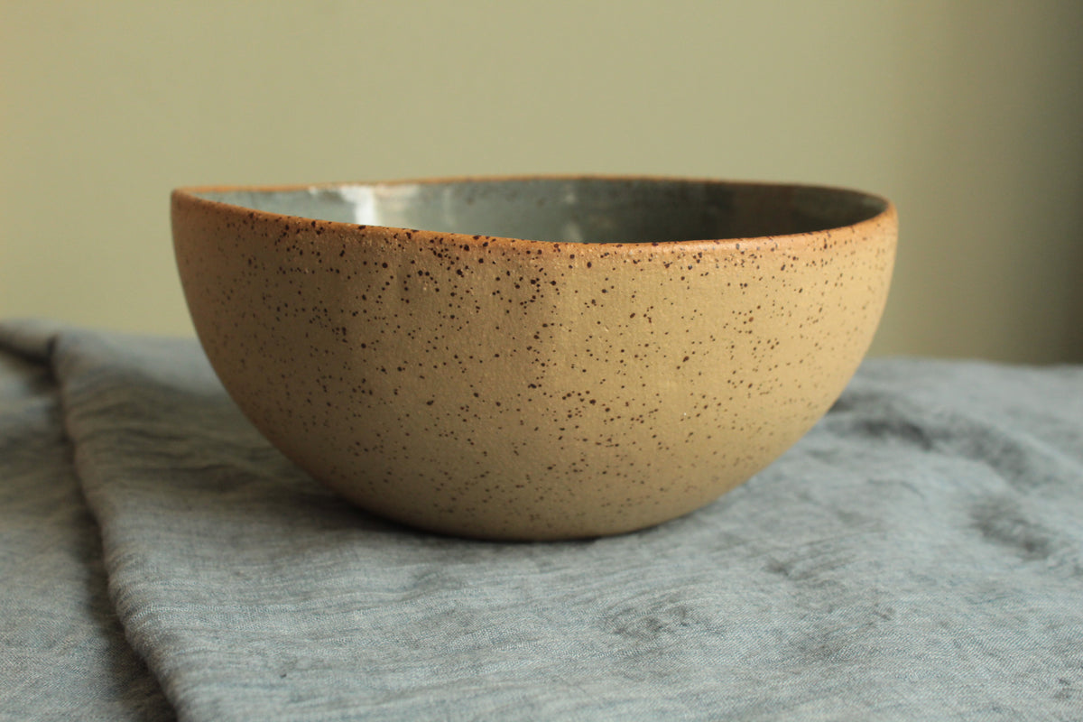 Yellow bowl with ciel glaze