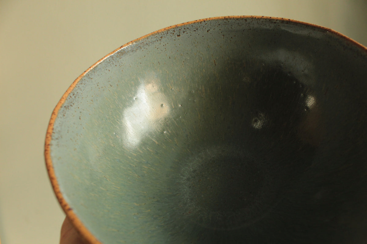 Yellow bowl with ciel glaze