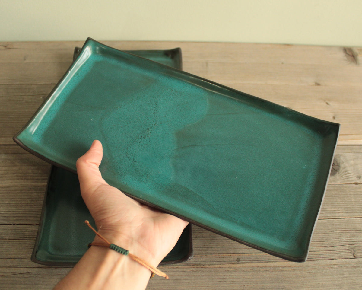 Rectangular serving platter - botanical green
