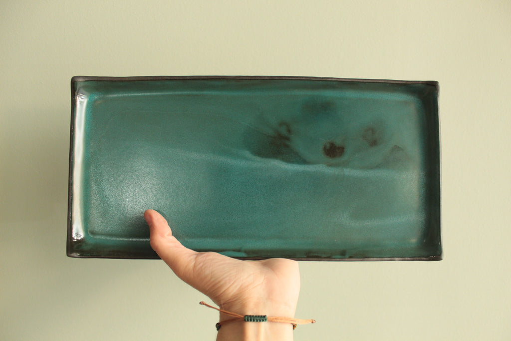 Rectangular serving platter - botanical green