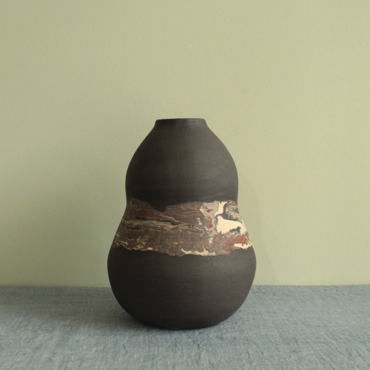 Double bellied vase with geology stripe