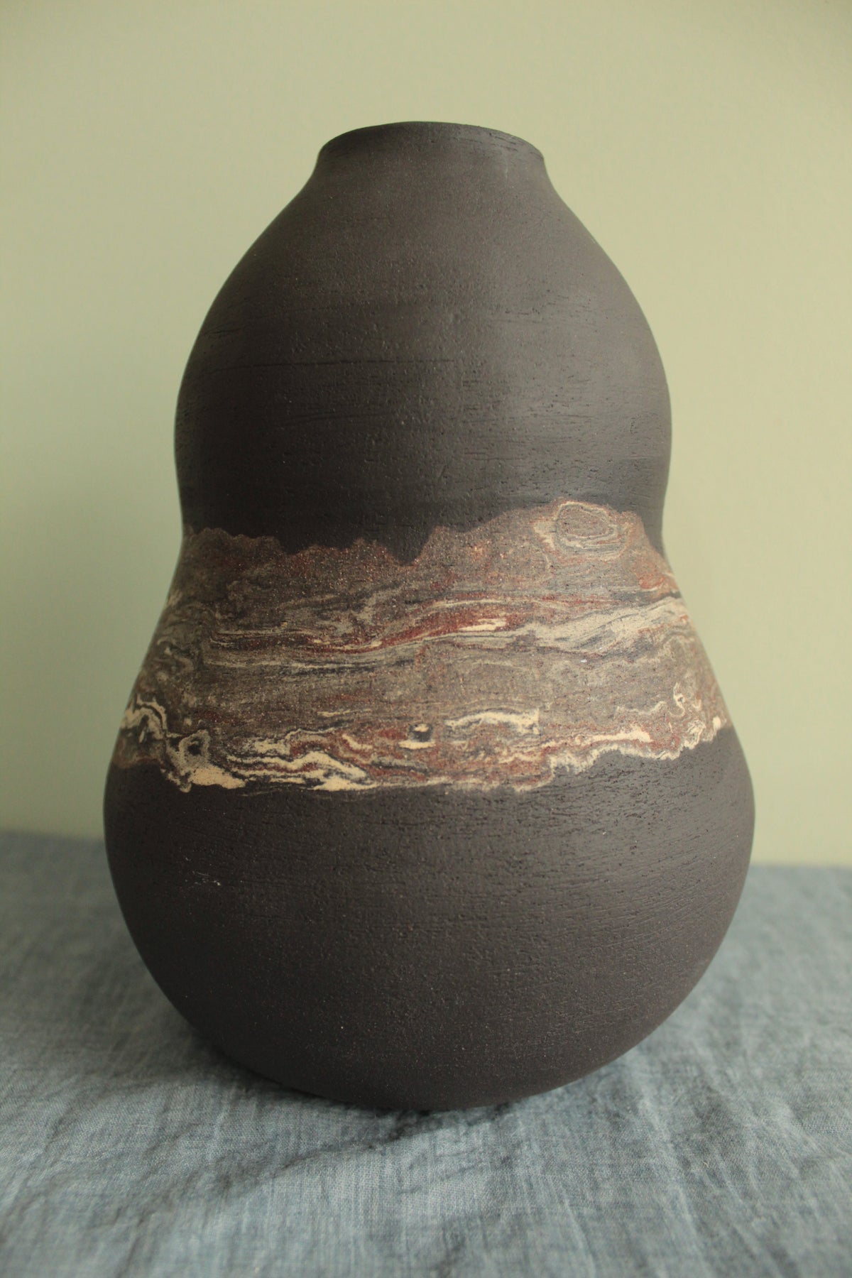 Double bellied vase with geology stripe