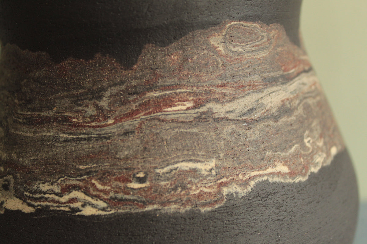 Double bellied vase with geology stripe
