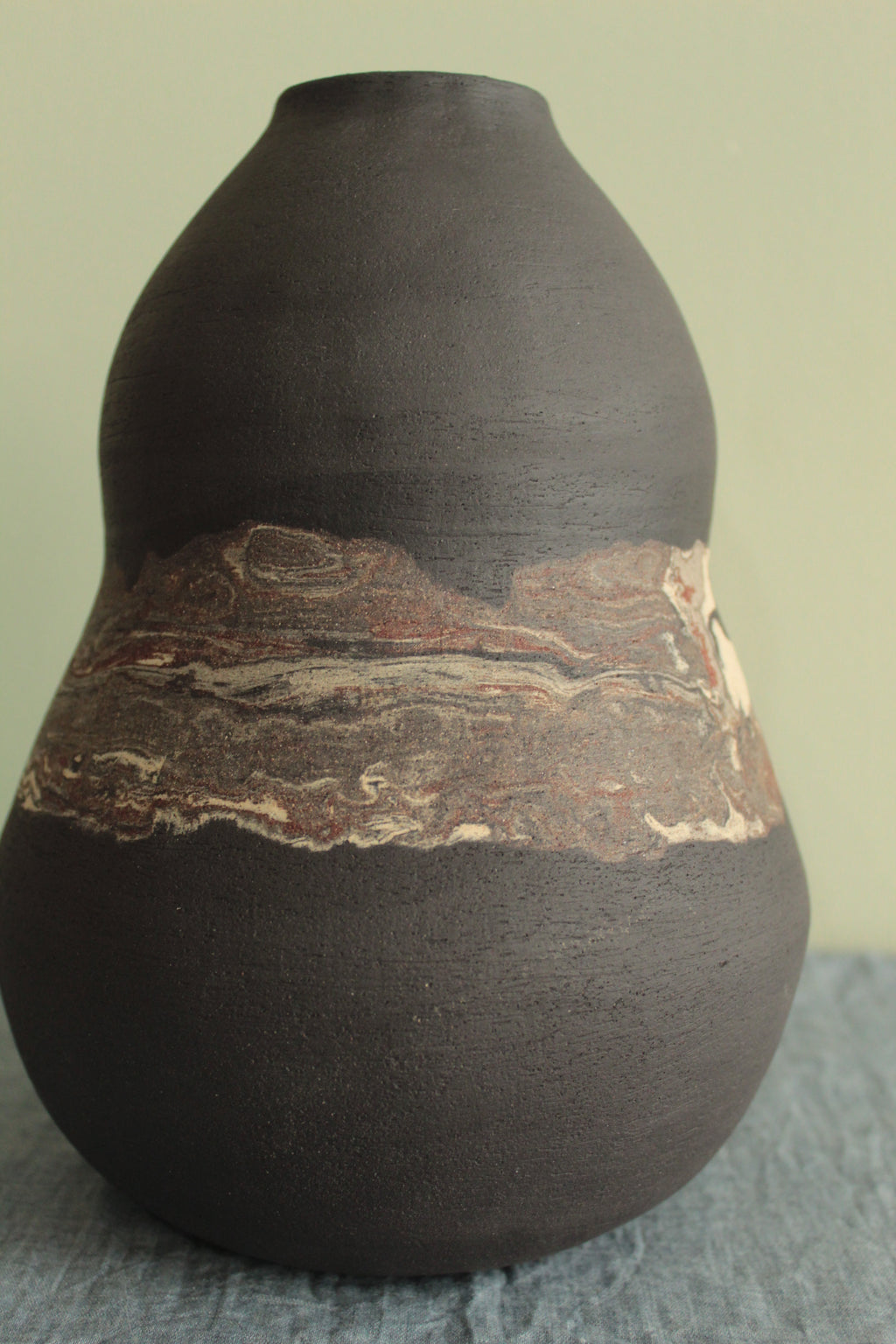 Double bellied vase with geology stripe