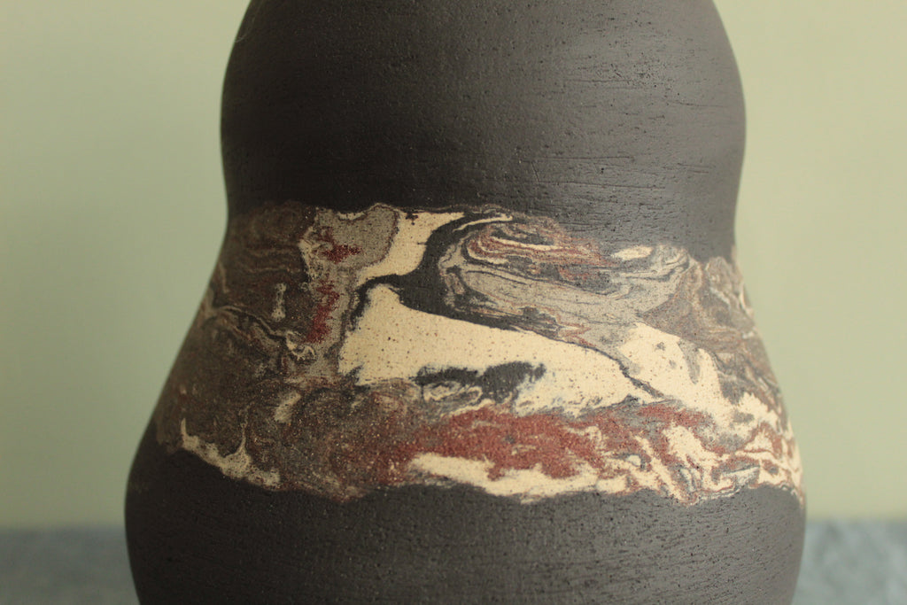 Double bellied vase with geology stripe