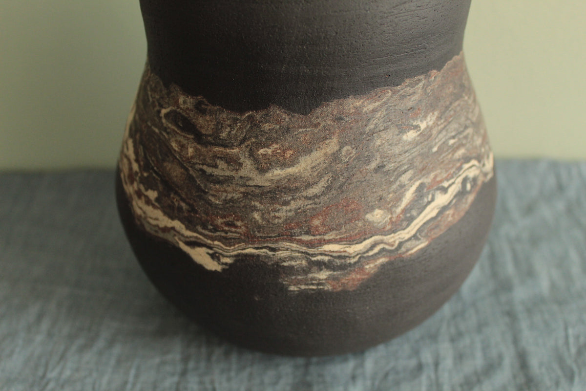 Double bellied vase with geology stripe