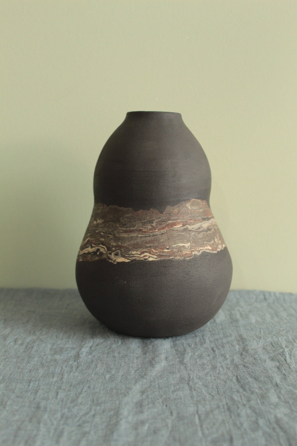 Double bellied vase with geology stripe