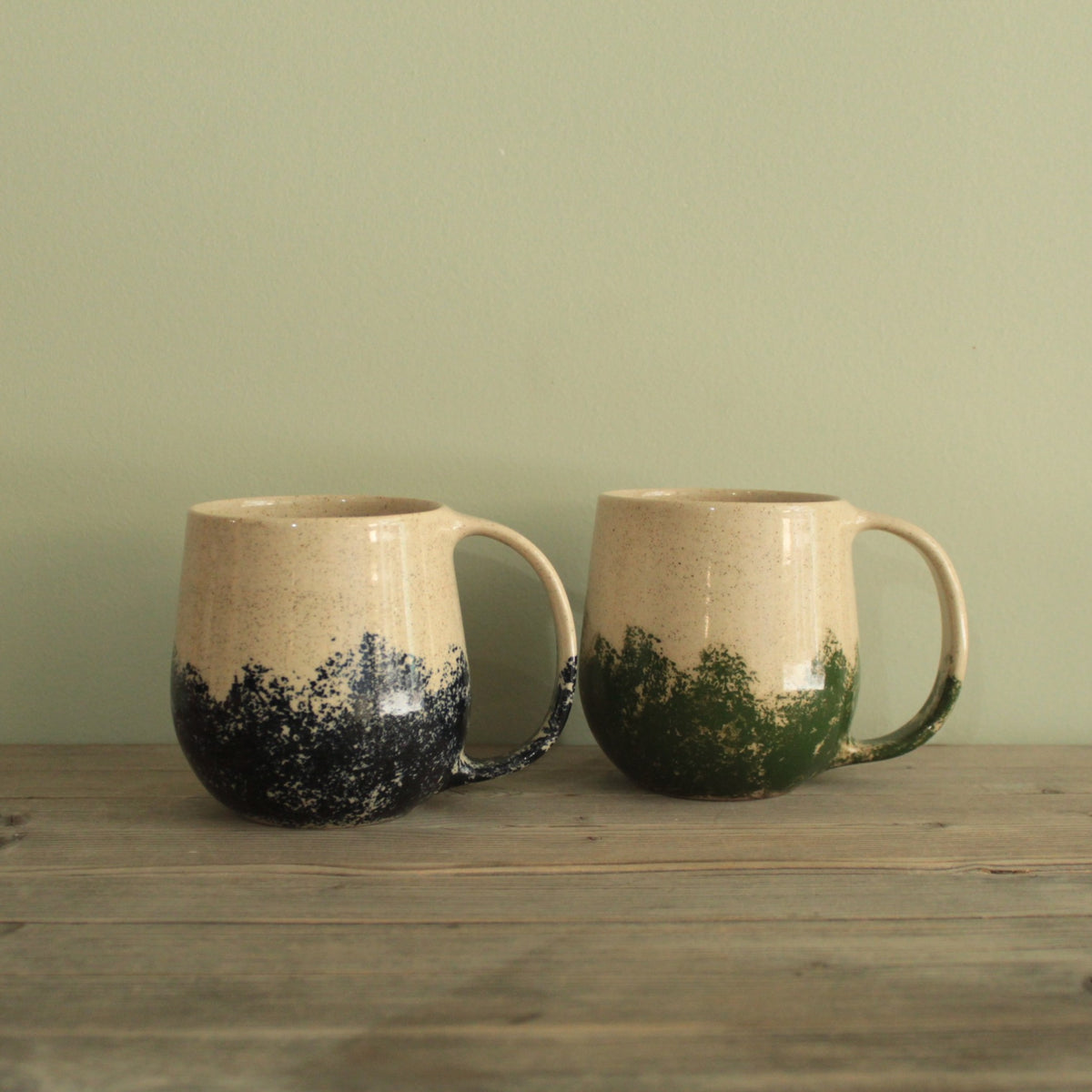 400ml White mug with blue or green design