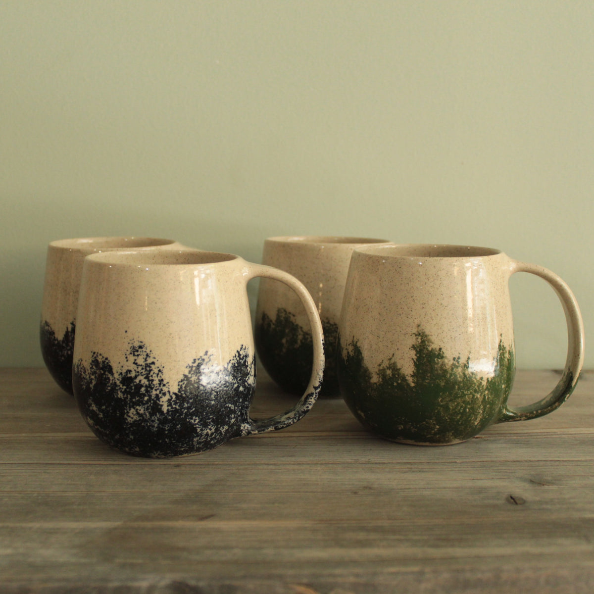 400ml White mug with blue or green design