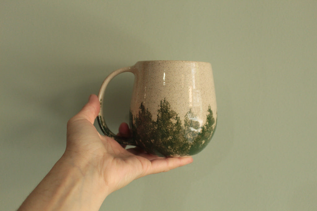 400ml White mug with blue or green design