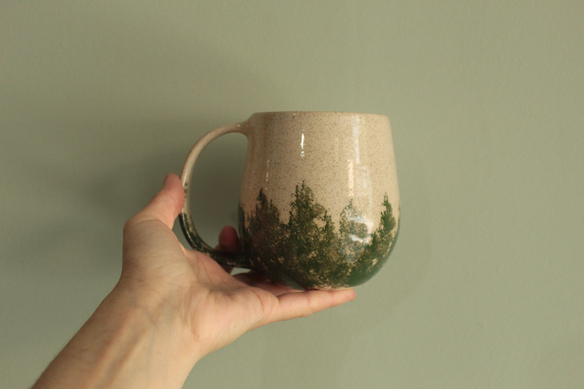 400ml White mug with blue or green design