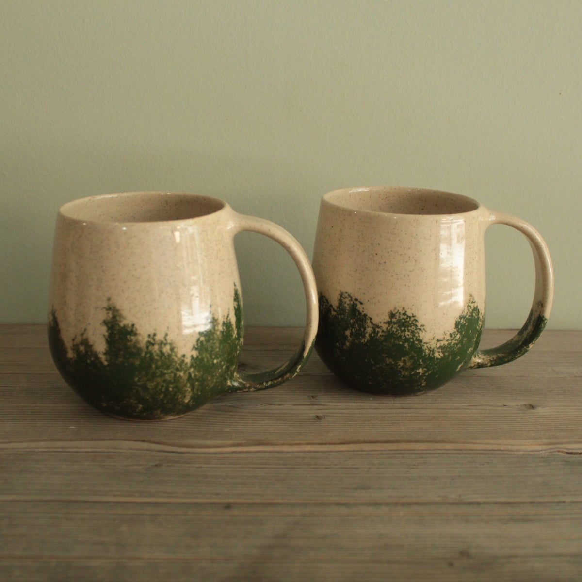 400ml White mug with blue or green design
