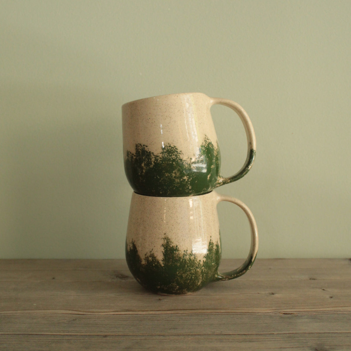 400ml White mug with blue or green design